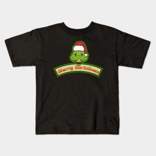 Sticker and Label Of  Crocodile Character Design and Merry Christmas Text. Kids T-Shirt